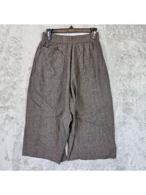 Susan Eastman Pants Womens OS Linen Wide Leg Cropped Elastic Waist Relaxed